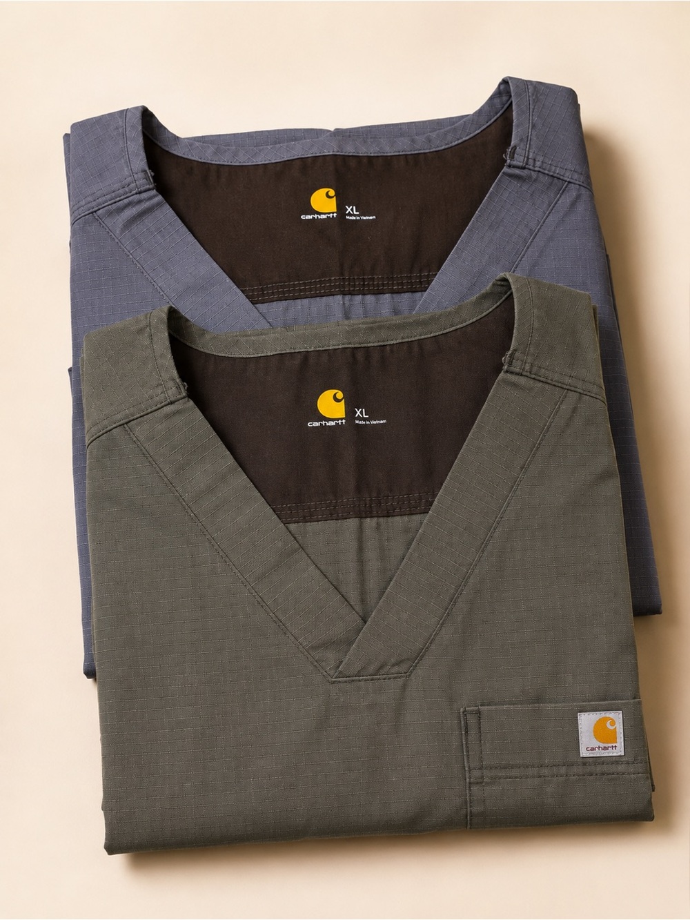 2 Carhartt Men’s XL Utility Scrub Tops Gray & Green V-Neck Workwear